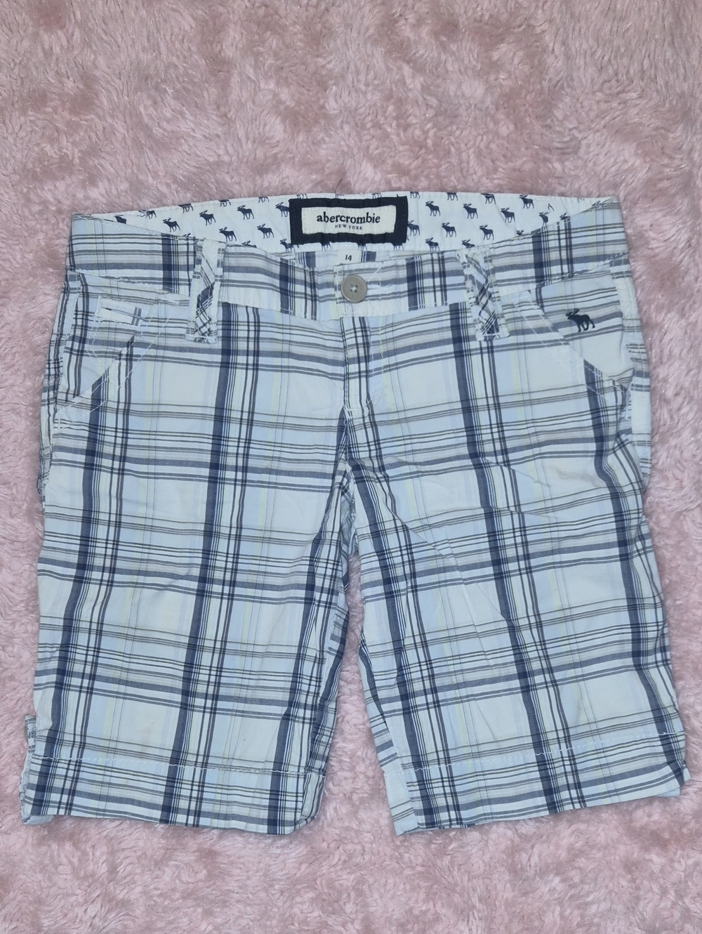 abercrombie kids White and Navy Plaid Bermuda Shorts